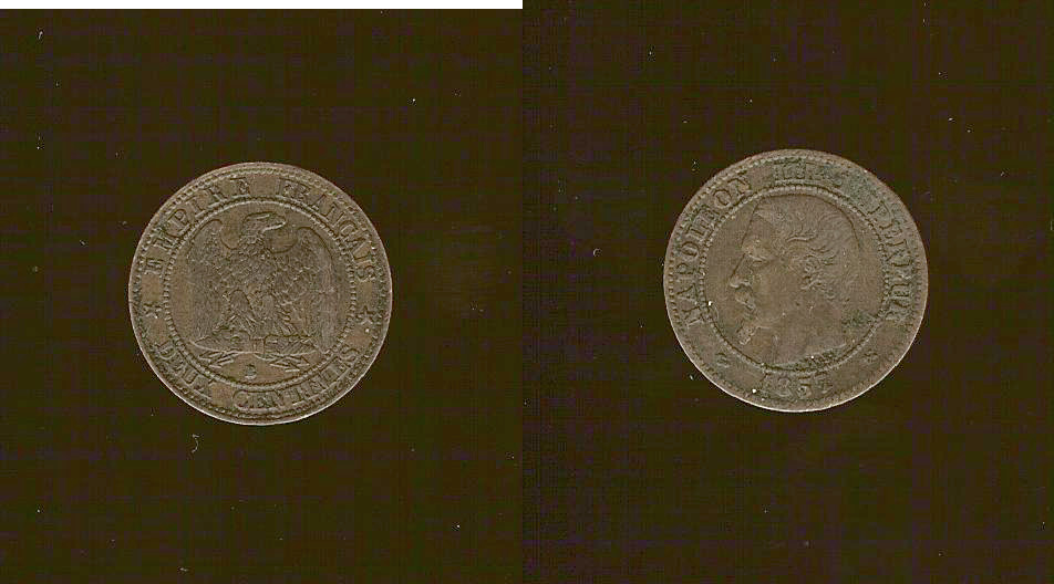Deux centimes Napoléon III, tête nue 1857 Rouen TTB